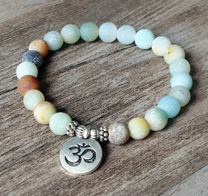 Handmade Matte Amazonite Stone Strand Bracelet - Yoga Chakra Mala OM Lotus Beaded Charm Jewelry for Men & Women - Image 5