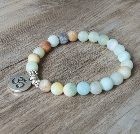 Handmade Matte Amazonite Stone Strand Bracelet - Yoga Chakra Mala OM Lotus Beaded Charm Jewelry for Men & Women - Image 6
