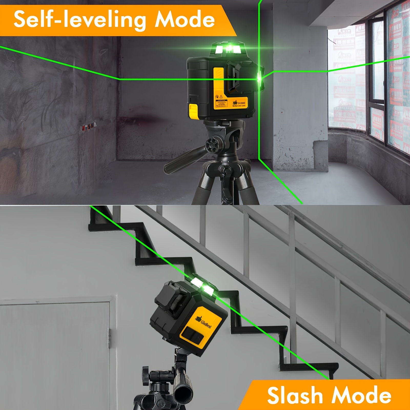 Self-Leveling Laser Level Tool - 3x360 Line Lasers, 12 Green Beam Lines, Rechargeable Leveler with Manual & Pulse Mode, 360 Magnetic Base - Image 4