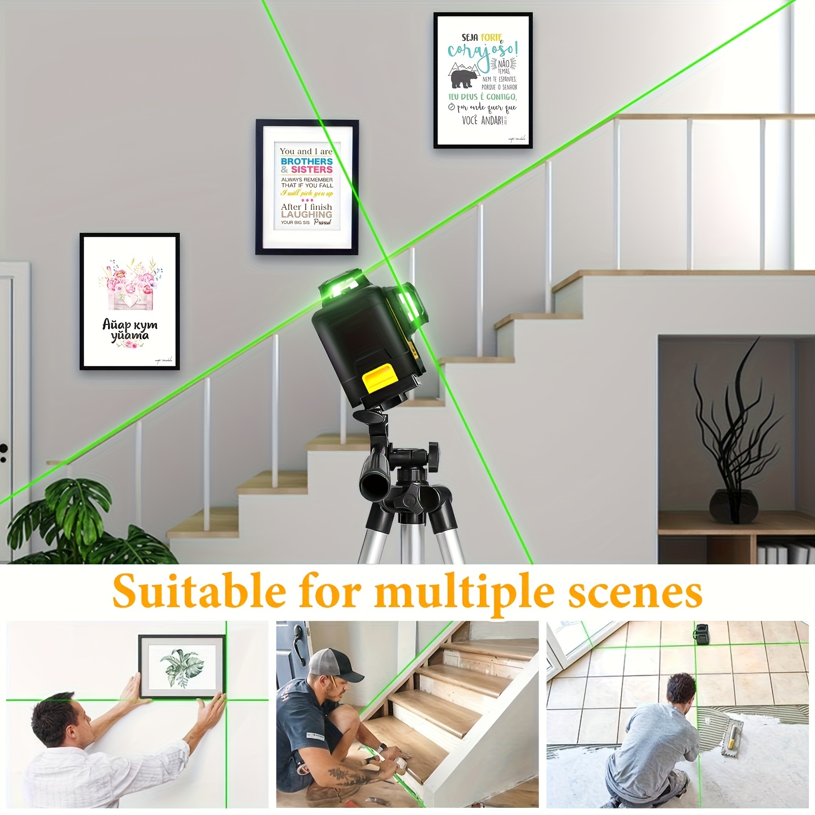 Self-Leveling Laser Level Tool - 3x360 Line Lasers, 12 Green Beam Lines, Rechargeable Leveler with Manual & Pulse Mode, 360 Magnetic Base - Image 9