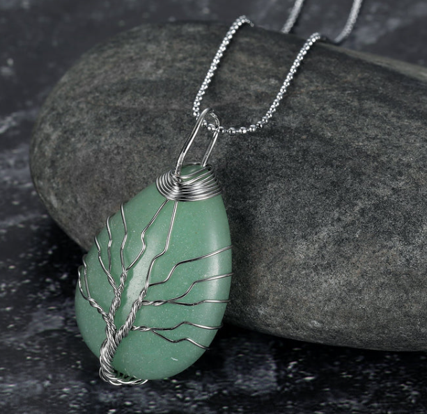 Celtic Tree of Life Pendant with Chain on Teardrop Semi-Precious Stone - Image 3
