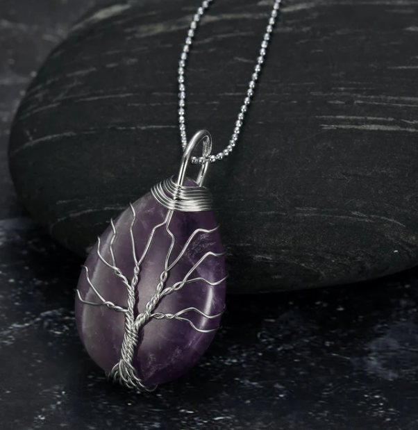 Celtic Tree of Life Pendant with Chain on Teardrop Semi-Precious Stone - Image 4