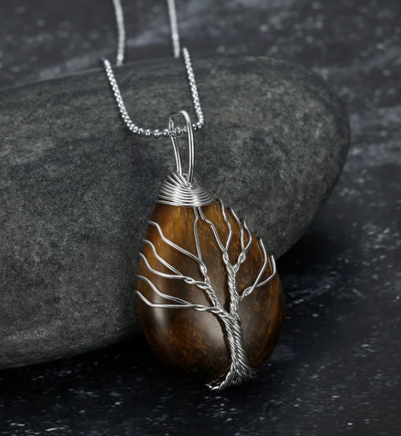 Celtic Tree of Life Pendant with Chain on Teardrop Semi-Precious Stone - Image 5