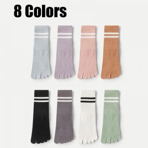 8 Pairs Women's Professional Non-slip Sports Yoga Running Fitness Mid-calf Solid Color Five-finger Dot Rubber Socks - Versatile & Comfortable