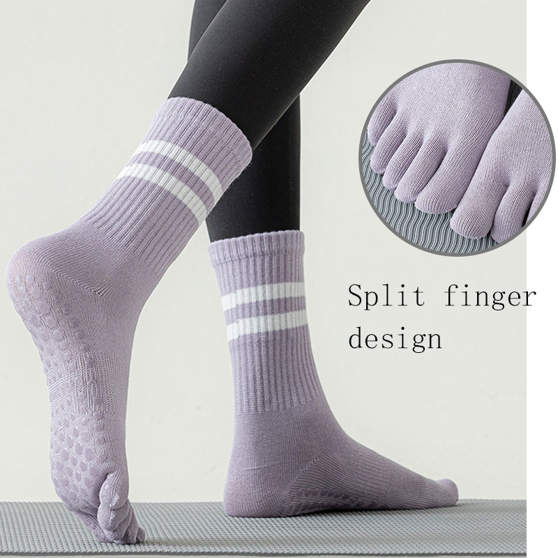 8 Pairs Women's Professional Non-slip Sports Yoga Running Fitness Mid-calf Solid Color Five-finger Dot Rubber Socks - Versatile & Comfortable - Image 3