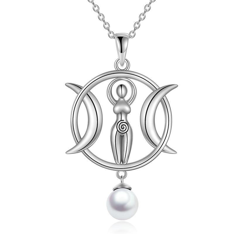 Triple Moon Goddess Amulet Necklace - Wizard Pendant with Shell Pearl for Women - Image 7