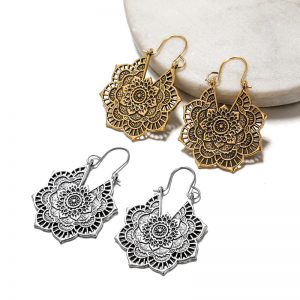 Vintage Ethnic Metal Openwork Floral Earrings - Unique Flower Design