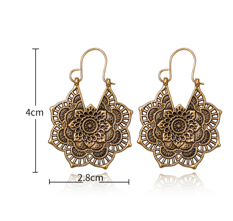 Vintage Ethnic Metal Openwork Floral Earrings - Unique Flower Design - Image 4