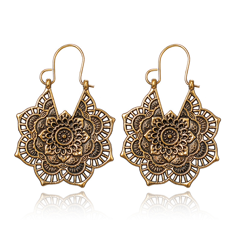 Vintage Ethnic Metal Openwork Floral Earrings - Unique Flower Design - Image 6