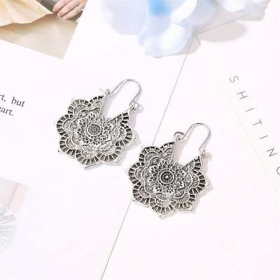 Vintage Ethnic Metal Openwork Floral Earrings - Unique Flower Design - Image 8