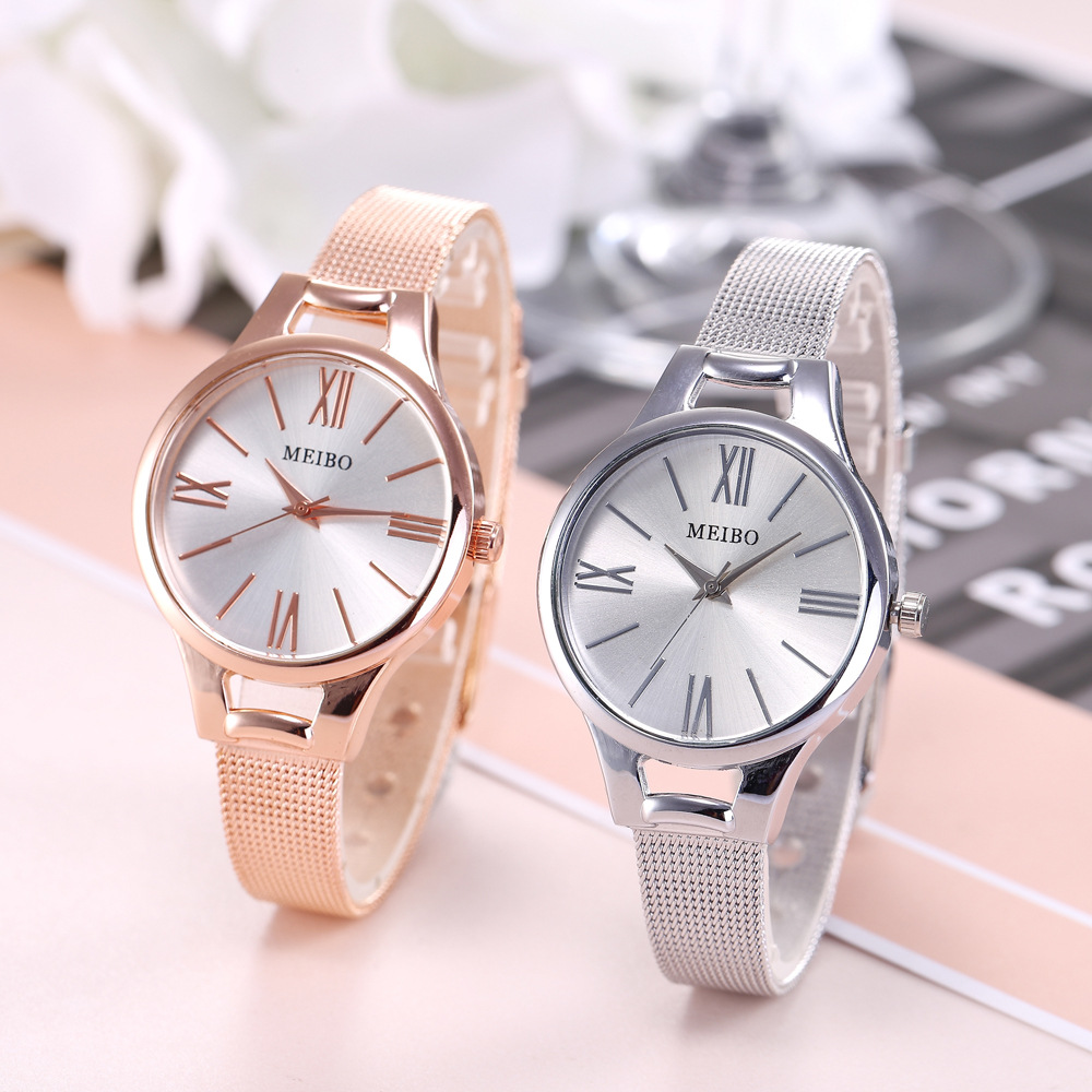 Harmony Sale Pin Buckle Round Glass Rose Gold Stainless Steel Mesh Belt Watch for Women - Elegant Timepiece