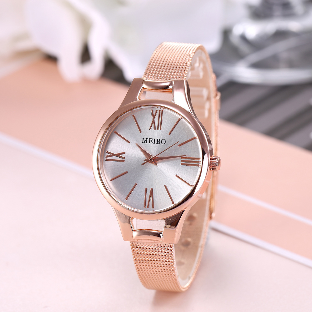 Harmony Sale Pin Buckle Round Glass Rose Gold Stainless Steel Mesh Belt Watch for Women - Elegant Timepiece - Image 3