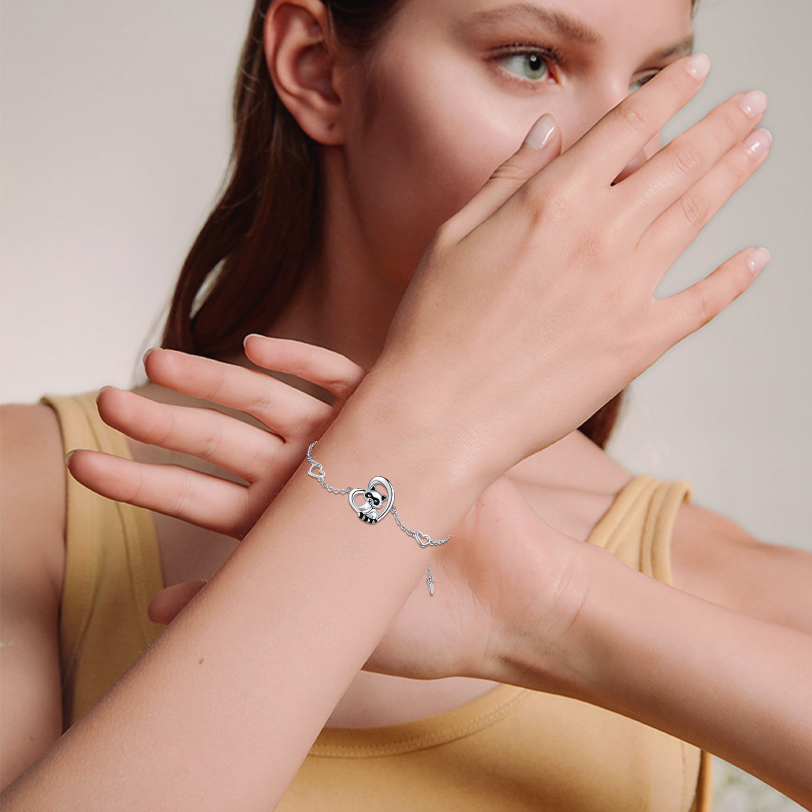 925 Sterling Silver Heart Charm Raccoon Bracelet - Perfect Animal Jewelry Gift for Women, Girls, and Teens - Image 4