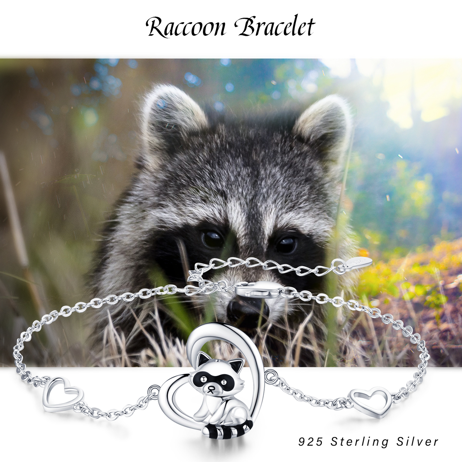 925 Sterling Silver Heart Charm Raccoon Bracelet - Perfect Animal Jewelry Gift for Women, Girls, and Teens - Image 5