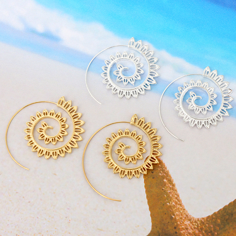 Stylish Gold Round Spiral Earrings for Women - Bold Exaggerated Gear Design