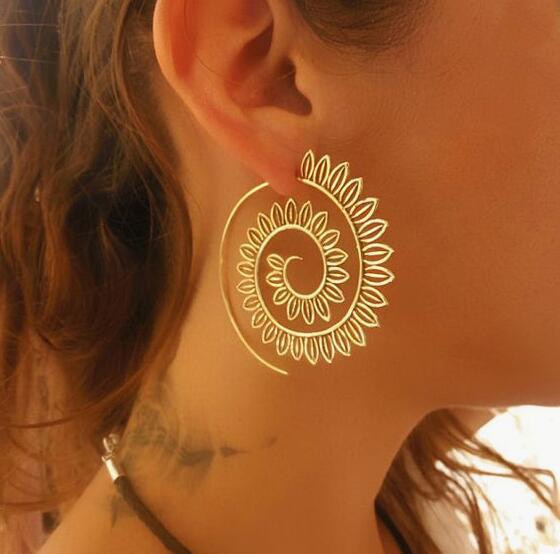 Stylish Gold Round Spiral Earrings for Women - Bold Exaggerated Gear Design - Image 2