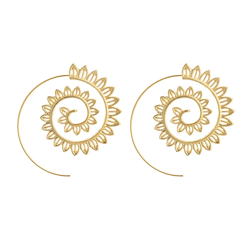 Stylish Gold Round Spiral Earrings for Women - Bold Exaggerated Gear Design - Image 3