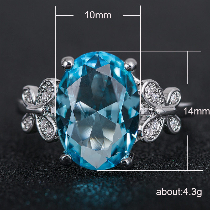 Oversized Sea Blue Zircon Ladies' Bow Ring - Elegant and Simple Design - Image 5