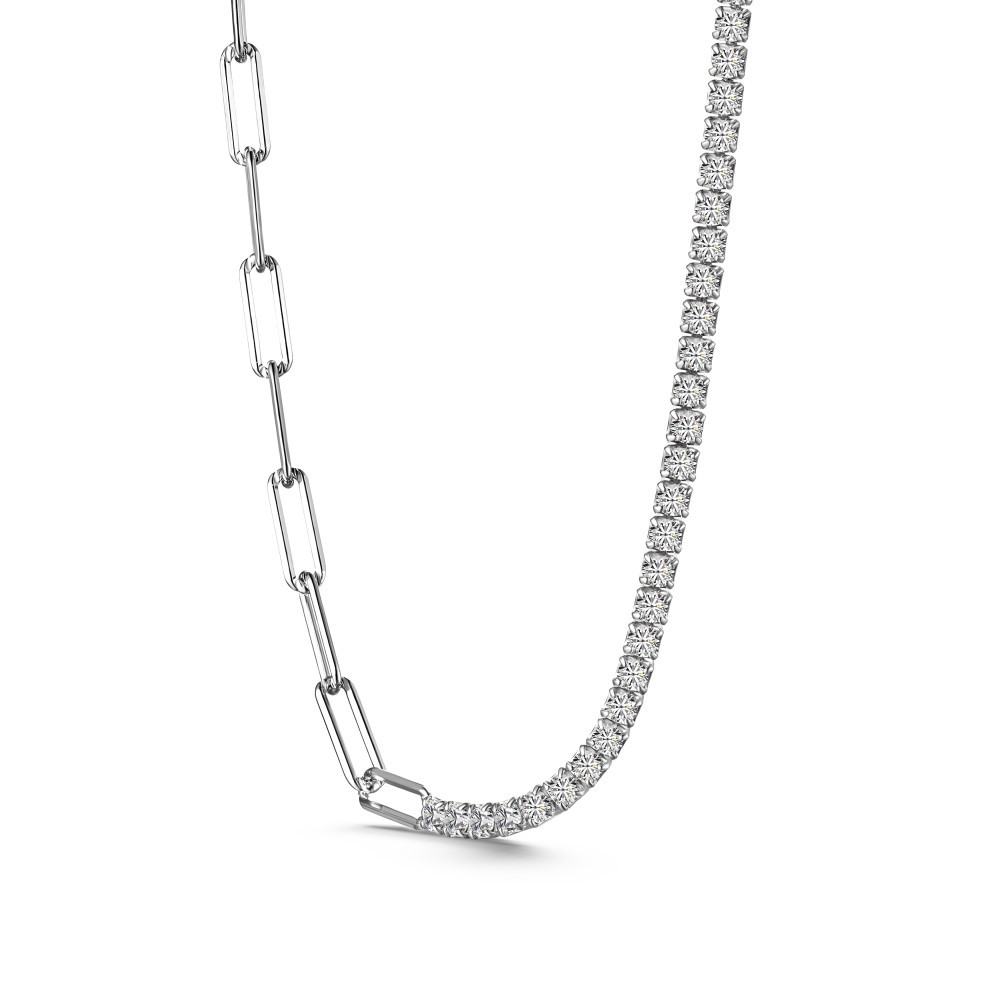 Elegant Silver S925 White Round Zirconium Tennis Chain Necklace - Double-Piece Design - Image 5