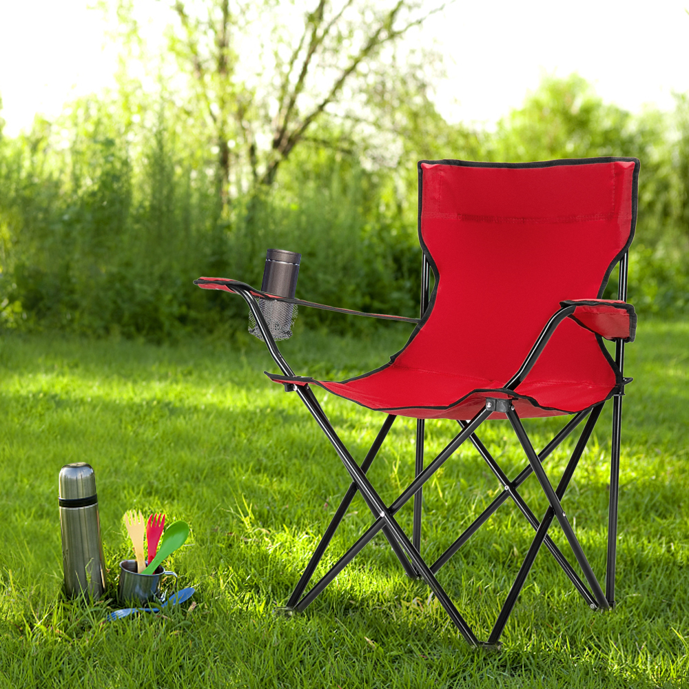 Durable Camping Chair with Black Frame and Red Oxford Cloth – Perfect for Outdoor Adventures - Image 9