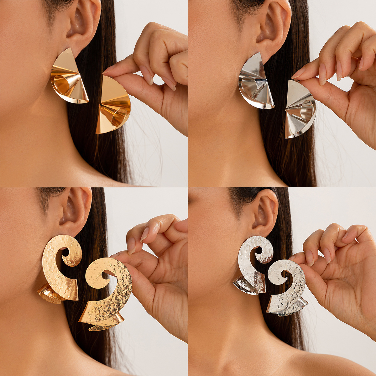 Trendy Geometric Double Layer Irregular Earrings for Women - Image 3