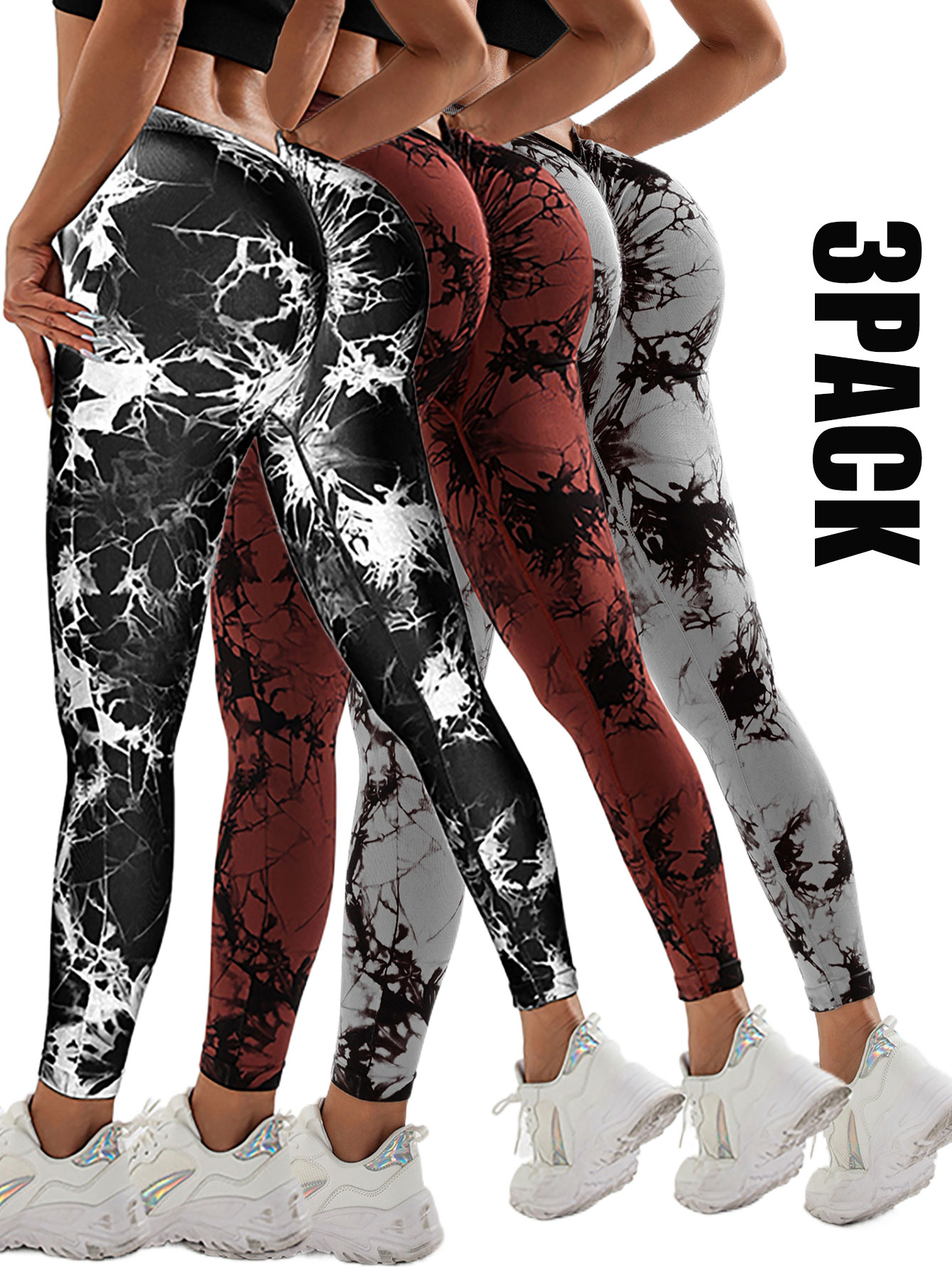 3 Pack Women's High Waisted Scrunch Workout Leggings, Butt Lifting Tie-Dye V Back Seamless Gym Yoga Leggings, Jada Leggings for Optimal Fitness - Image 11