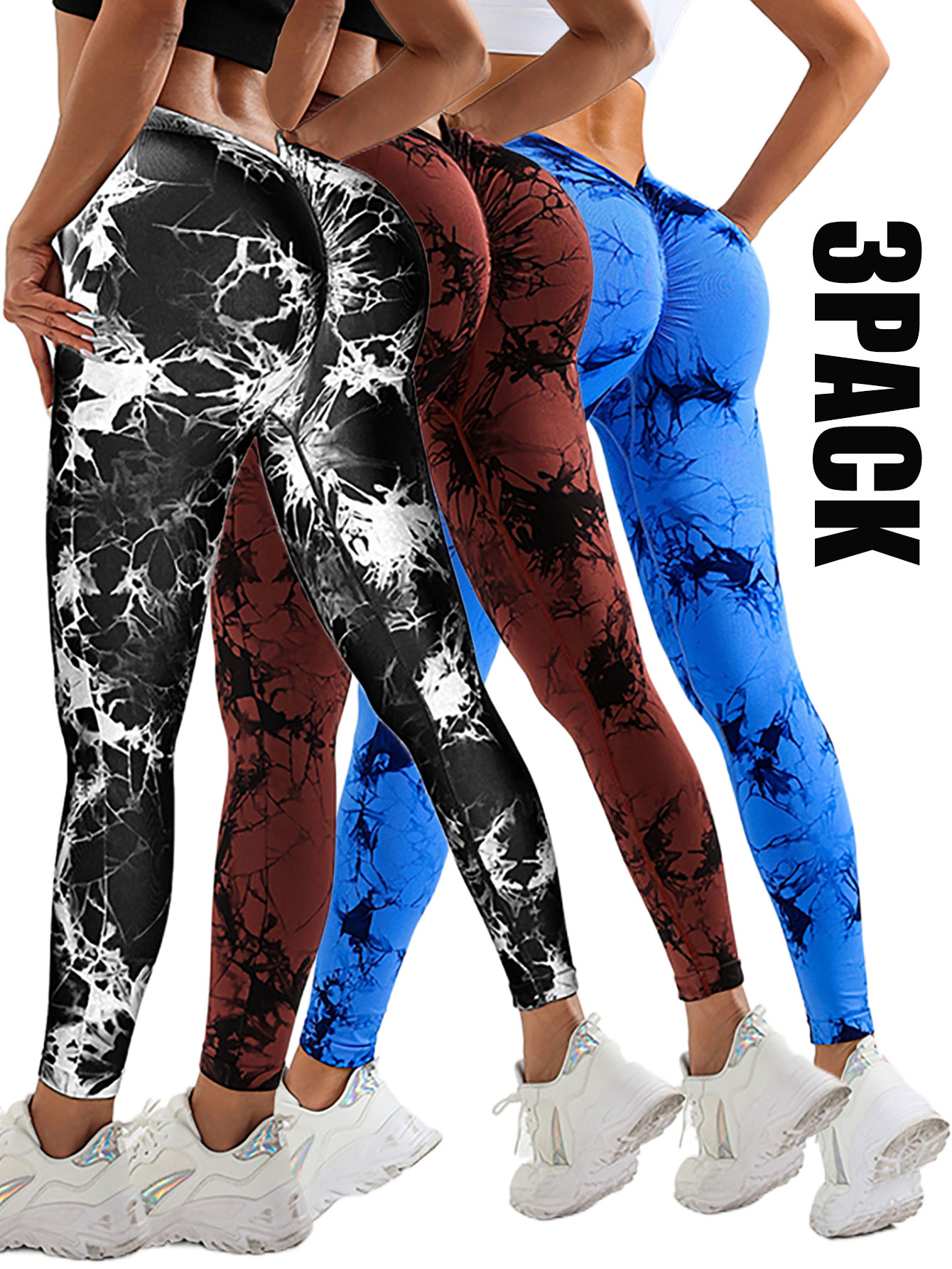 3 Pack Women's High Waisted Scrunch Workout Leggings, Butt Lifting Tie-Dye V Back Seamless Gym Yoga Leggings, Jada Leggings for Optimal Fitness - Image 19