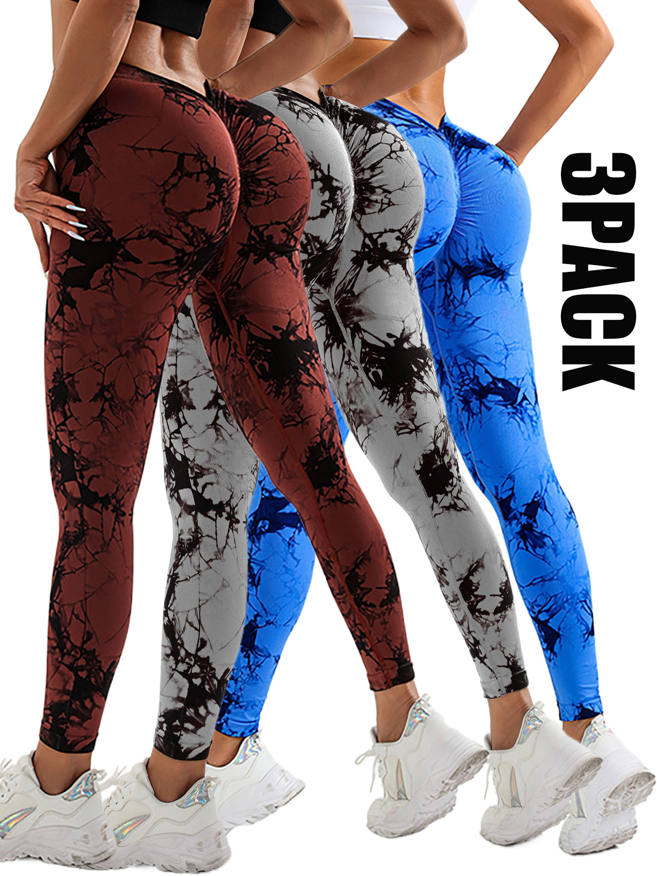 3 Pack Women's High Waisted Scrunch Workout Leggings, Butt Lifting Tie-Dye V Back Seamless Gym Yoga Leggings, Jada Leggings for Optimal Fitness - Image 20