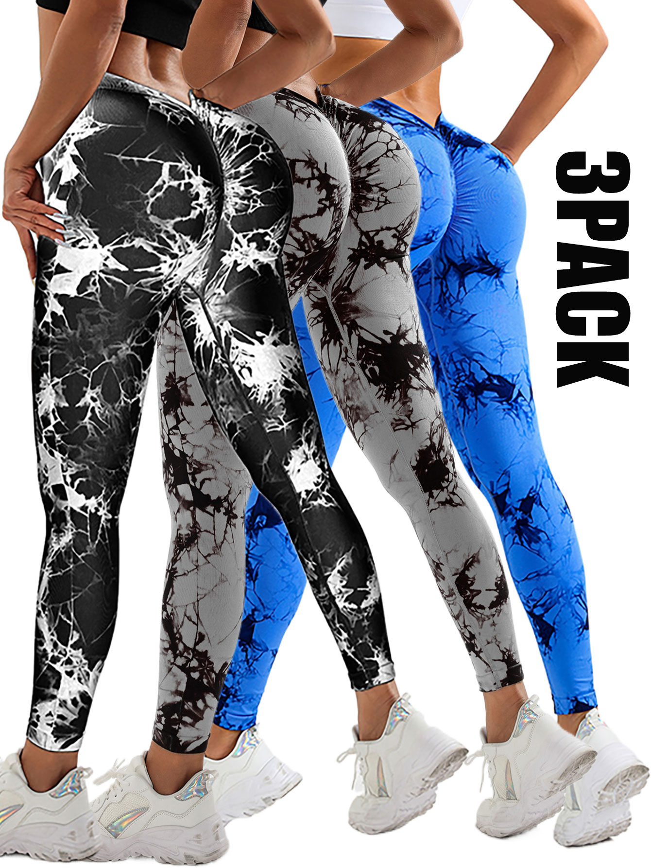 3 Pack Women's High Waisted Scrunch Workout Leggings, Butt Lifting Tie-Dye V Back Seamless Gym Yoga Leggings, Jada Leggings for Optimal Fitness - Image 21