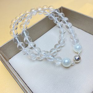 Elegant Silver Natural White Crystal Necklace with Round Beads - Fashion Accessory