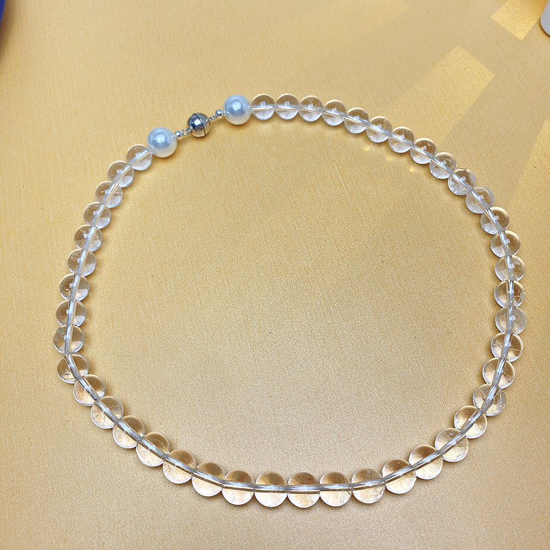 Elegant Silver Natural White Crystal Necklace with Round Beads - Fashion Accessory - Image 3