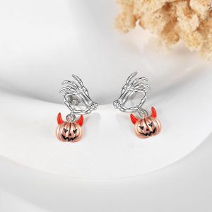 Stylish Halloween Ghost Hand and Pumpkin Head Stud Earrings for Trendy Looks