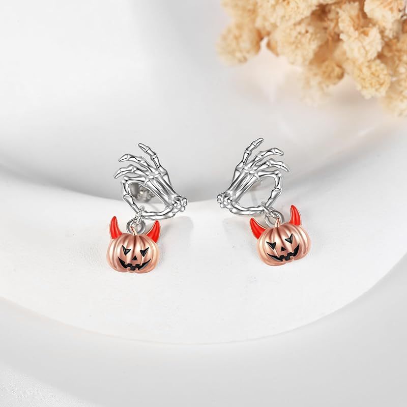 Stylish Halloween Ghost Hand and Pumpkin Head Stud Earrings for Trendy Looks