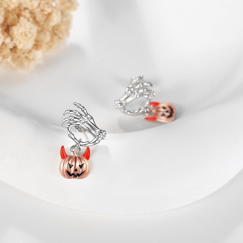 Stylish Halloween Ghost Hand and Pumpkin Head Stud Earrings for Trendy Looks - Image 2