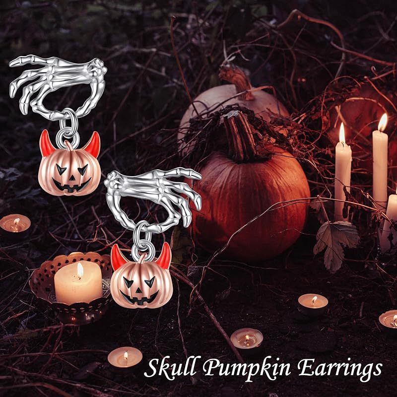 Stylish Halloween Ghost Hand and Pumpkin Head Stud Earrings for Trendy Looks - Image 4