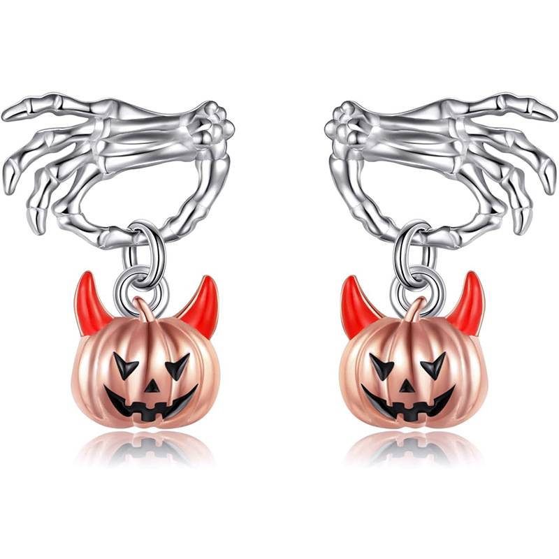 Stylish Halloween Ghost Hand and Pumpkin Head Stud Earrings for Trendy Looks - Image 6