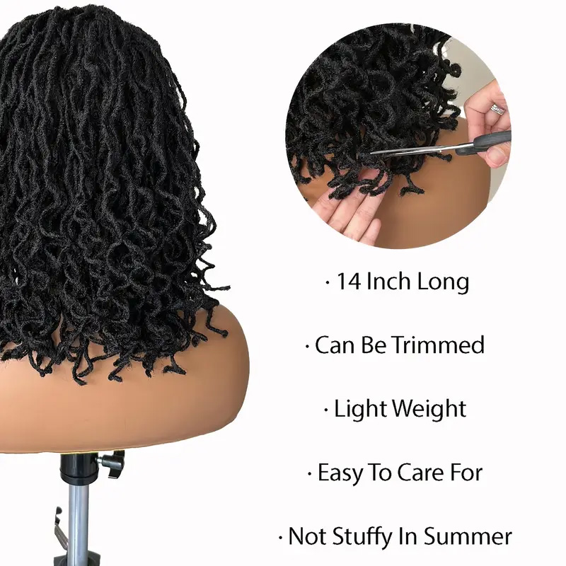 4x4 Lace Front Braided Wig - 14 Inch Curly Mini Faux Locs in Ombre Brown & Blonde - Shoulder Length Synthetic Wig for Women