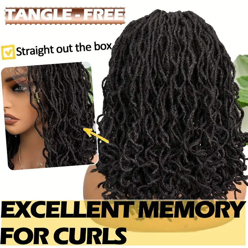 4x4 Lace Front Braided Wig - 14 Inch Curly Mini Faux Locs in Ombre Brown & Blonde - Shoulder Length Synthetic Wig for Women - Image 8