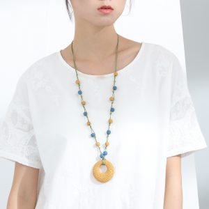 Women's Cotton and Linen Log Alloy Colored Necklace Accessory