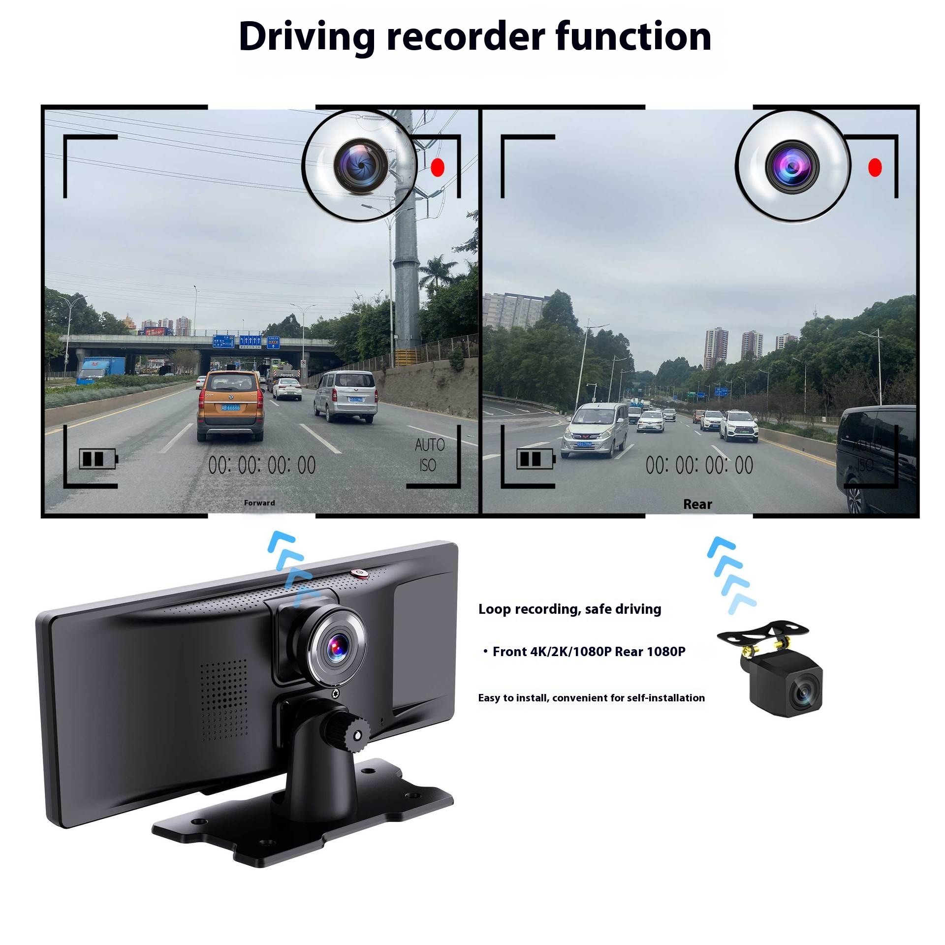 Wireless Carplay Light Sense WiFi Navigation Dash Cam for Driving Safety - Image 2