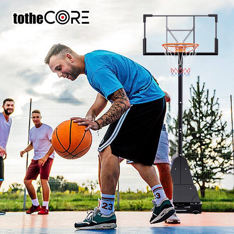 TotheCORE Adjustable Portable Basketball Hoop 7.55-10.00 Ft with PC Backplate, Large Base & Wheels - Perfect for All Players