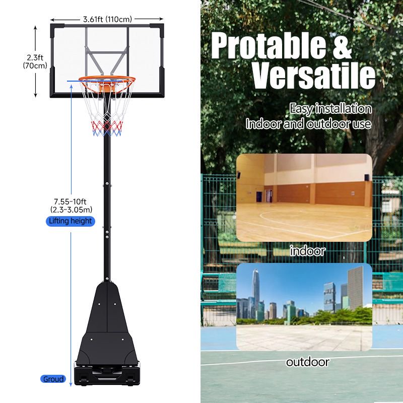 TotheCORE Adjustable Portable Basketball Hoop 7.55-10.00 Ft with PC Backplate, Large Base & Wheels - Perfect for All Players - Image 4