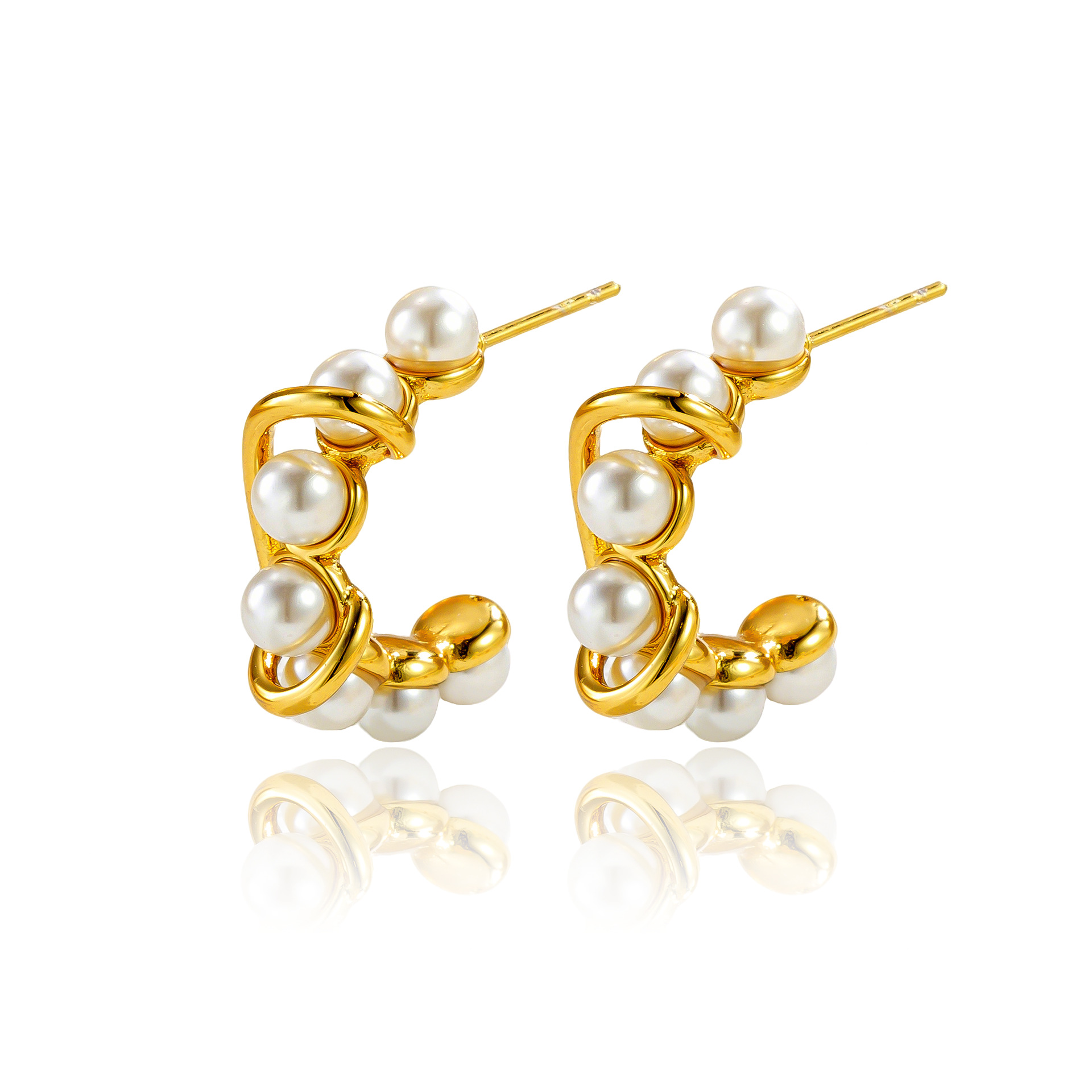Stylish Silver Needle Fashion Winding Pearl Earrings for Elegant Look - Image 7