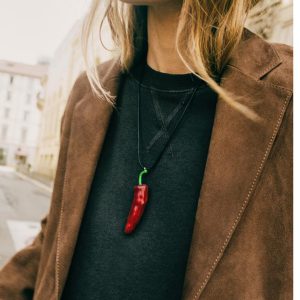 Enamel Red Chilli Pendant Necklace - Twin Vegetable Design for Unique Style