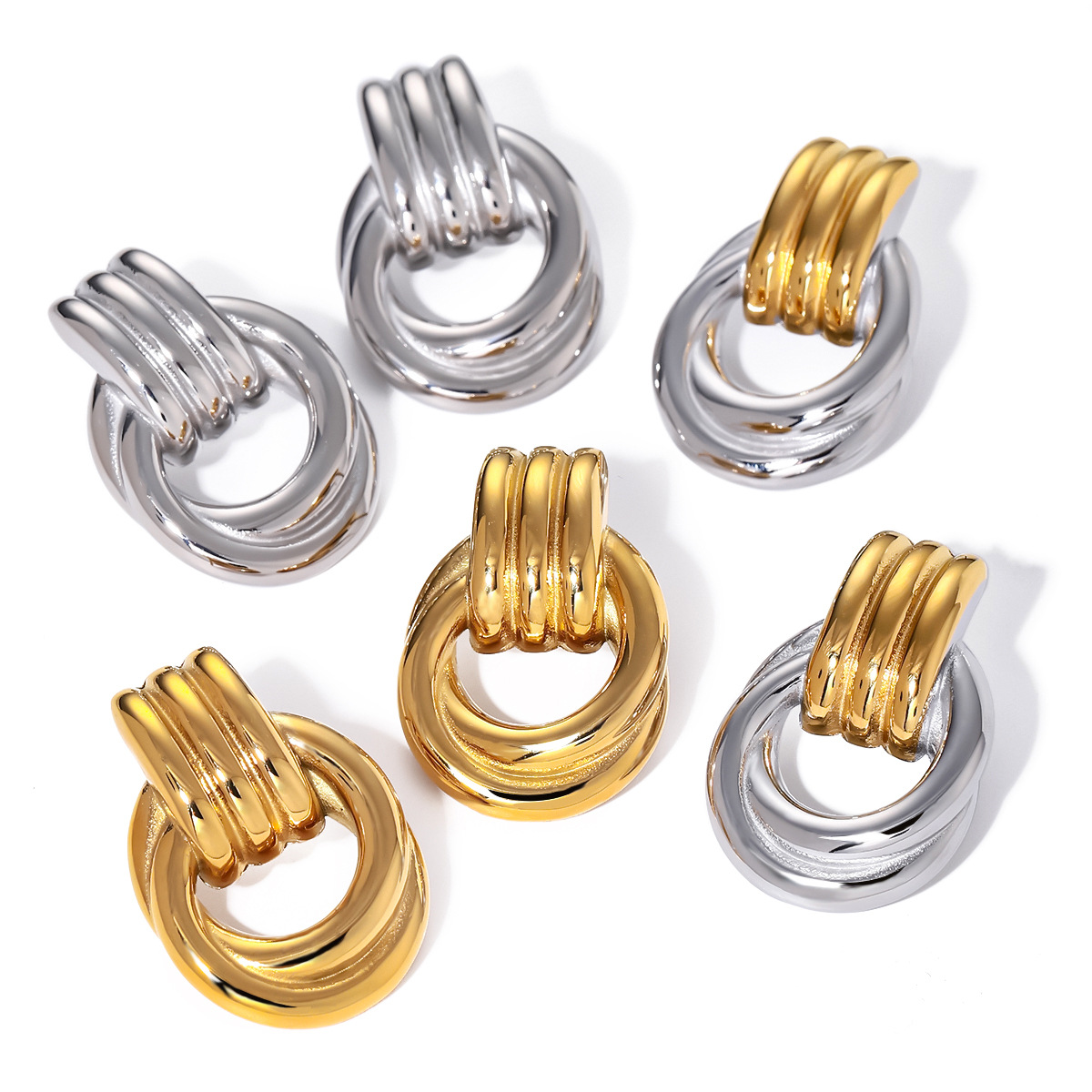 Trendy Stainless Steel Earrings with 18K Gold Winding Design - Image 6