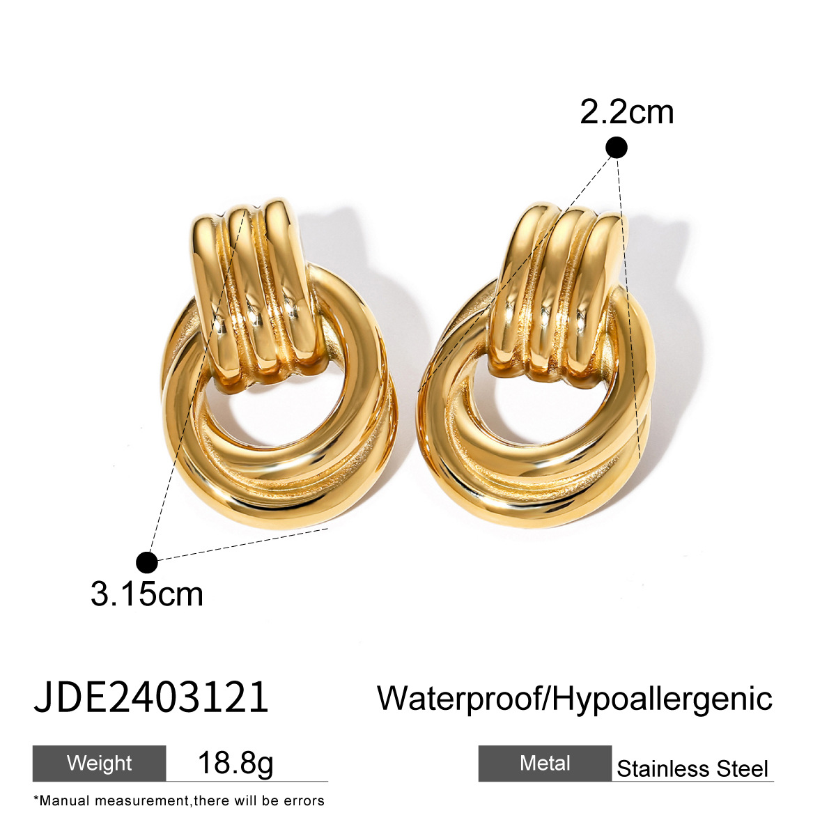 Trendy Stainless Steel Earrings with 18K Gold Winding Design - Image 7