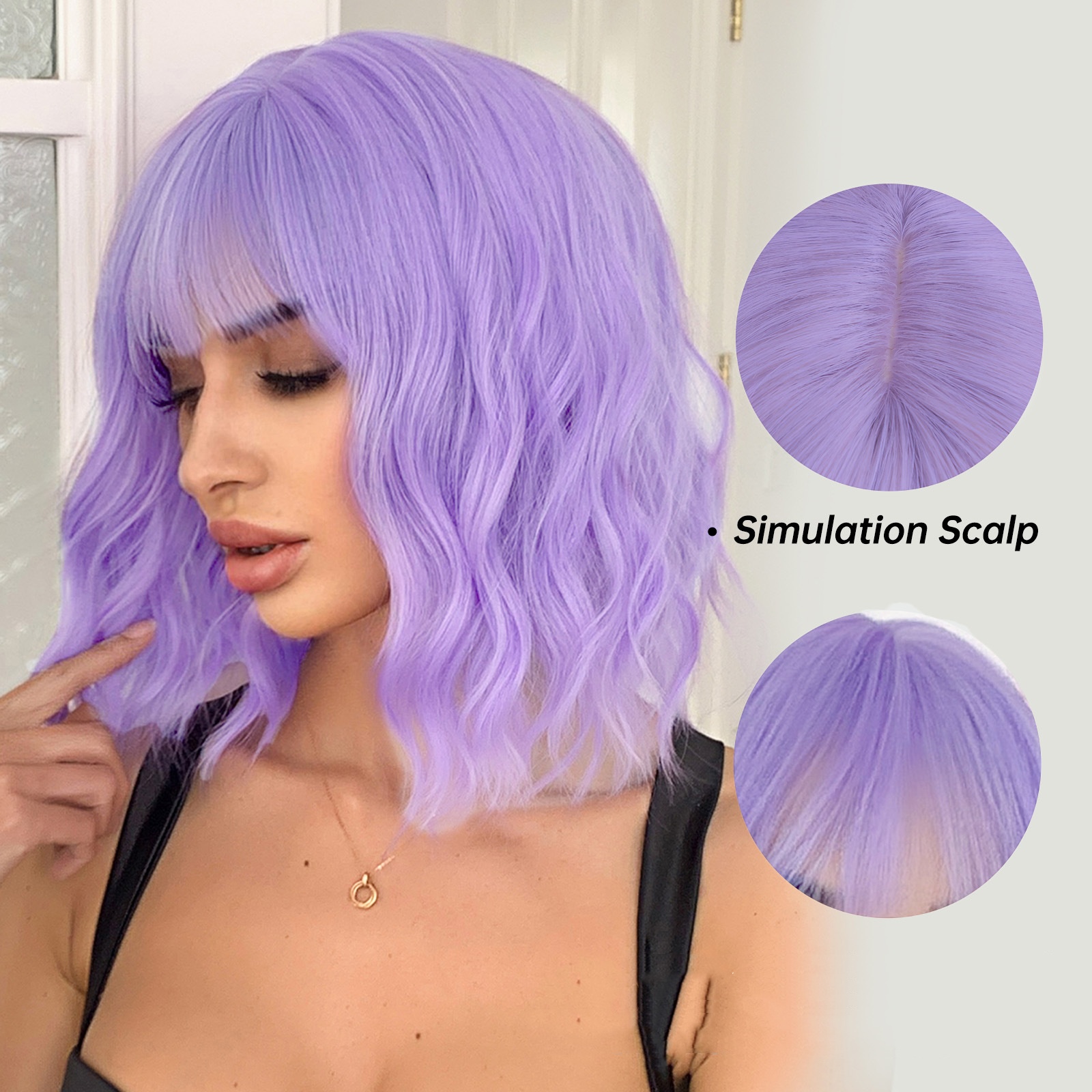 Full-Head Wig with Bangs - Short Curly Hair for a Stylish Look - Image 3