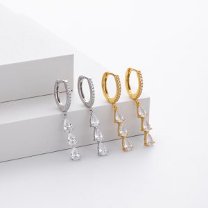 S925 Sterling Silver Water Drop Earrings with Inlaid Zircon Design