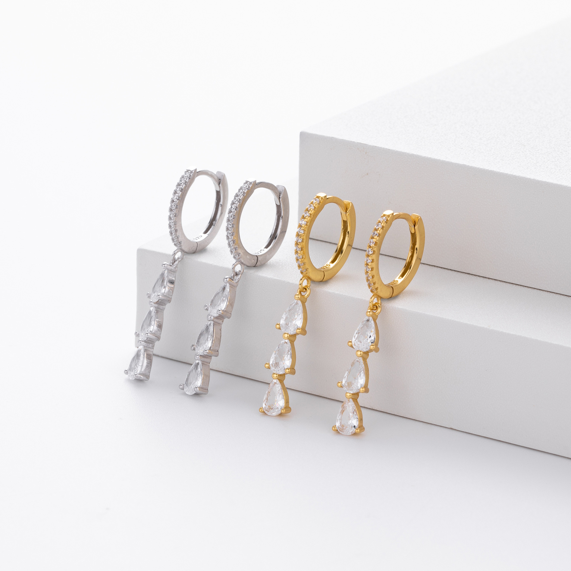 S925 Sterling Silver Water Drop Earrings with Inlaid Zircon Design - Image 3