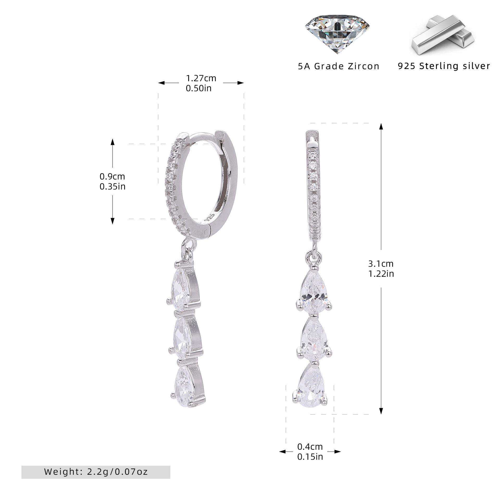 S925 Sterling Silver Water Drop Earrings with Inlaid Zircon Design - Image 6
